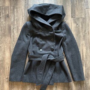 Zara Wool Blend Short Pea Coat with hood | Size Small